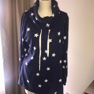 White Birch Medium Navy star cowl neck pullover